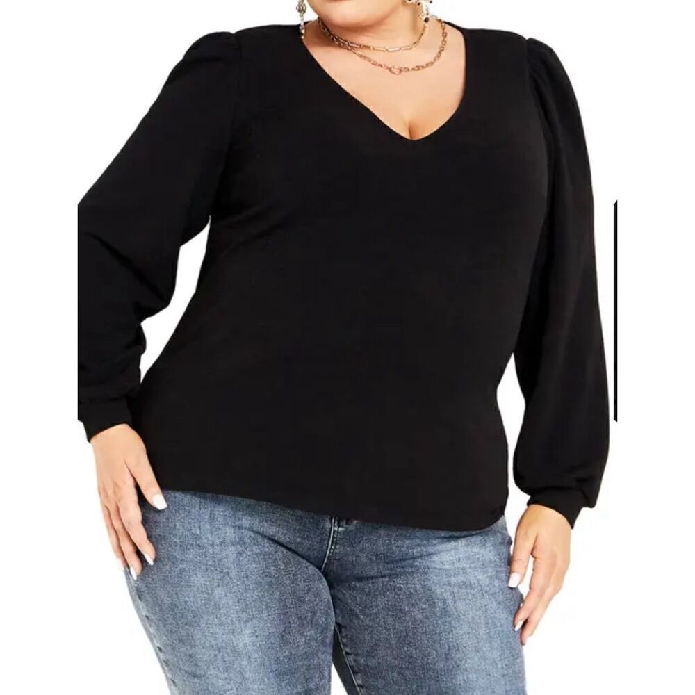 NWT City Chic TOP QIUERO Long Sleeve Knit Top in Black Size Xs( 14)